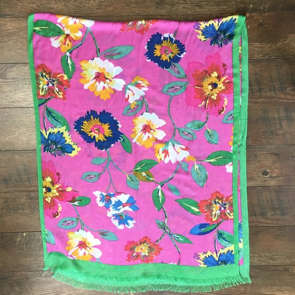 Kate Spade Pink, Green Floral Thin Blanket Scarf - Picture 4 of 7